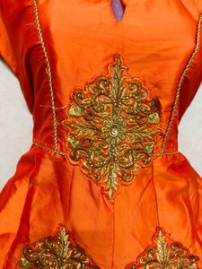 Stunning Orange Embroidered Ethnic Gown