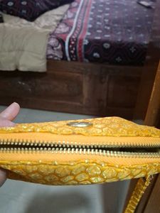 Elegant Orange Brocade Cosmetic Pouch