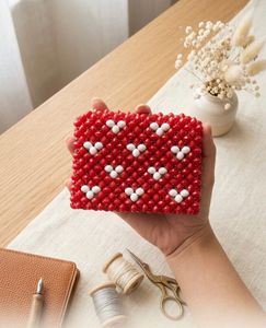 Red and white wallet