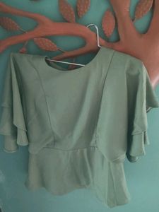 Chic Sage Green Ruffle Sleeve Top