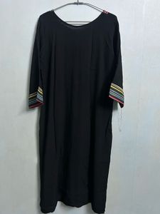 Black Kurti with Multicolour Striped Yoke