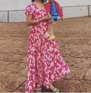 Chic Red &amp; White Print Maxi Dress