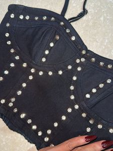 Rhinestone Embellished Crop Top