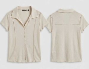 NUON Cream Textured Knit Short Sleeve Polo Top(S-M