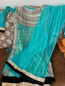 Elegant Teal Embroidered Kurta Set with Dupatta Ku