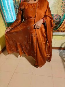 Elegant Orange Embellished Anarkali Gown