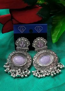 Lavender Oxidized Silver Dangler Earrings