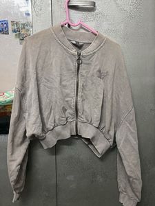 Cropped Grey Bomber Jacket