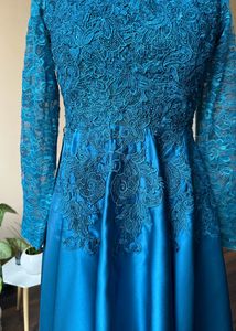 Teal High Low Embellished Gown