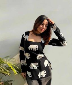 Chic Black Elephant Print kurti