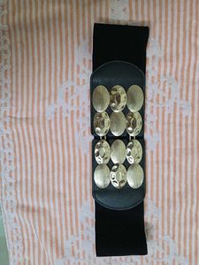 Black Elastic Belt with Gold Accents