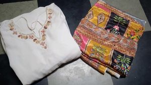 Elegant White Kurta with satin Dupatta Set