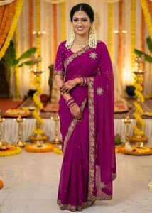 Magenta Saree with Emblished border