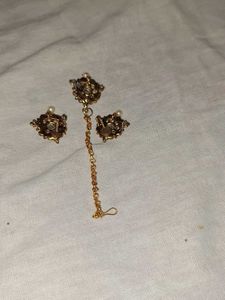Gold Maang Tikka &amp; Earring Set
