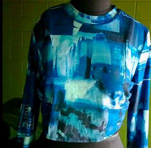 Shein Blue Abstract Print Crop Top