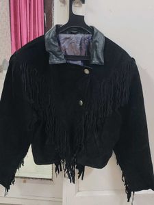 Vintage Black Fringed Suede Jacket