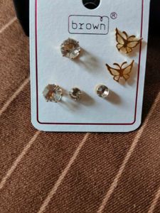 Cute Butterfly &amp; Crystal Stud Earring Set