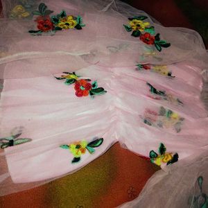 Embroidered Pink Tulle Gown