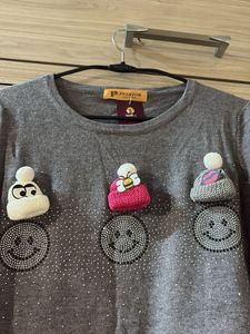 Grey Embellished Smiley Face Sweater
