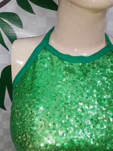 (400)Sparkling Green Sequin Halter Top