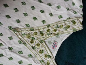 White Kurta with Green Diamond Print