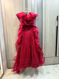Red Lehenga with ruffle organza blouse
