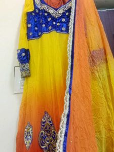 Elegant Yellow &amp; Orange Anarkali