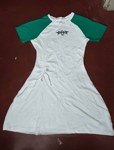 Zudio Cute White & Green T-Shirt Dress