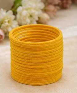 Velvet Yellow Bangles Set