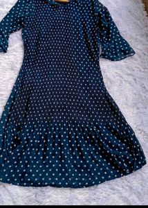 Navy Polka Dot Pleated Midi Dress