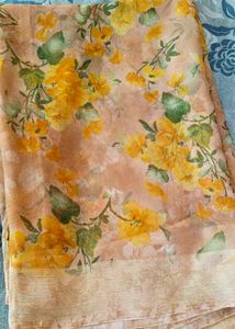 Floral Print Peach Saree