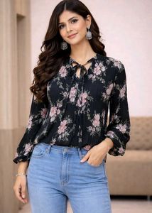 Chic Floral Tie-Neck top
