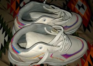 Cream Chunky Sneakers with Iridescent Accents