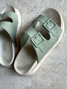 Comfortable Sage Green Double Strap Slides