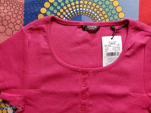 Vibrant Pink Henley Crop Top