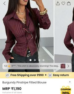 Savana Burgundy Pinstripe Fitted Blouse