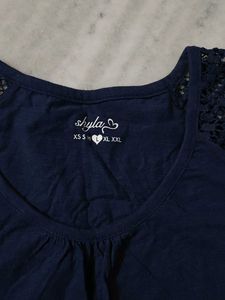 Navy Blue Top with Lace Sleeves