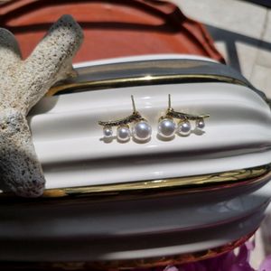 Pearl Drop On AD Stick Korean Earrings