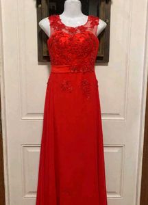 red chiffon gown