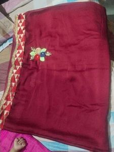 Maroon Saree with Floral Embroidery