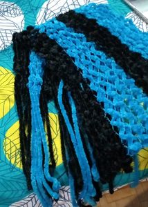 New Cozy Blue &amp; Black Knit Hat and Scarf Set