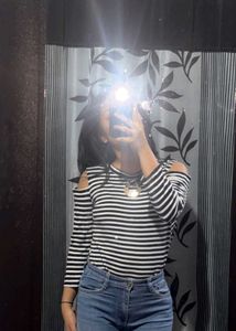 Chic Striped Cold Shoulder Top