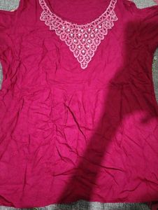 Beautiful Pink Kurti with Embellished Neckline