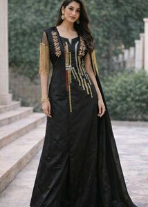 Elegant Black Ethnic Gown with Gold Detailing