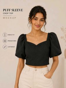 Chic Puff Sleeve Black Crop Top