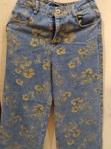 Floral Print Denim Jeans