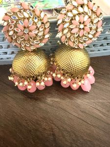 Stunning Pink & Gold Jhumka Earrings