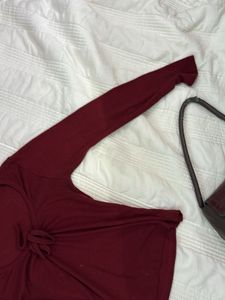 Chic Burgundy Long-Sleeve Tie-Front Top