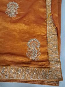 Elegant Orange Embroidered Saree