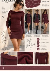 Maroon Off-Shoulder Long Sleeve Dress